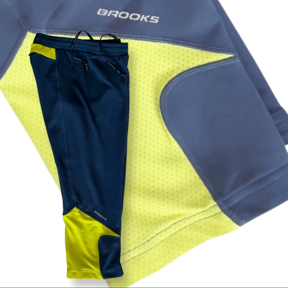 Brooks Running 7/8 Capri Track Pant Legging Navy / Neon - Picture 1 of 16